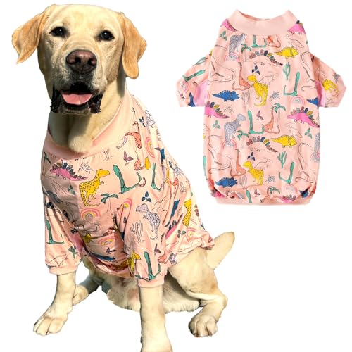 Hunde-T-Shirts, buntes Dinosaurier-Muster, Hundekleidung für große, mittelgroße und kleine Hunde, atmungsaktiv, dehnbar, Baumwolle, Hunde-Pyjama (M, bunter Dinosaurier) von PriPre