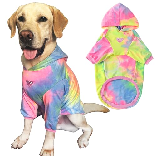 Hundepullover aus Baumwolle, Batikfärbung, Pink, Pullover, Sweatshirts, weich und dehnbar, Haustierkleidung, Kapuze für mittelgroße und große Hunde (Rosa), Größe L von PriPre