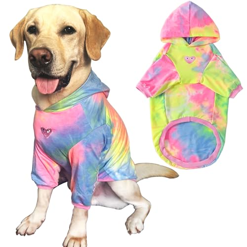 Hundepullover aus Baumwolle, Batikfärbung, Pink, Pullover, Sweatshirts, weich und dehnbar, Haustierkleidung, Kapuze für mittelgroße und große Hunde (Rosa), Größe L von PriPre