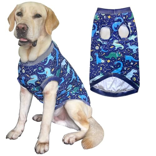 PriPre Hunde-T-Shirt, ärmellos, mit Universum-Dinosaurier-Muster, bedruckt, weiche Weste für große Hunde, Marineblau (L, Weste) von PriPre