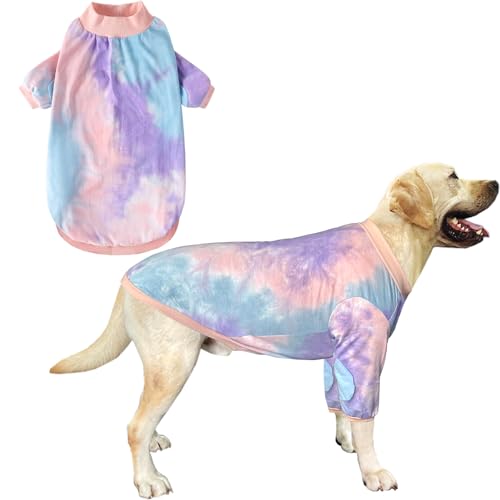 PriPre Batik-Hunde-T-Shirt für extra große Hunde, atmungsaktive Baumwolle, Hunde-Pyjama, große Hunde, Jungen, Mädchen, Batikfärbung, Größe 3XL von PriPre