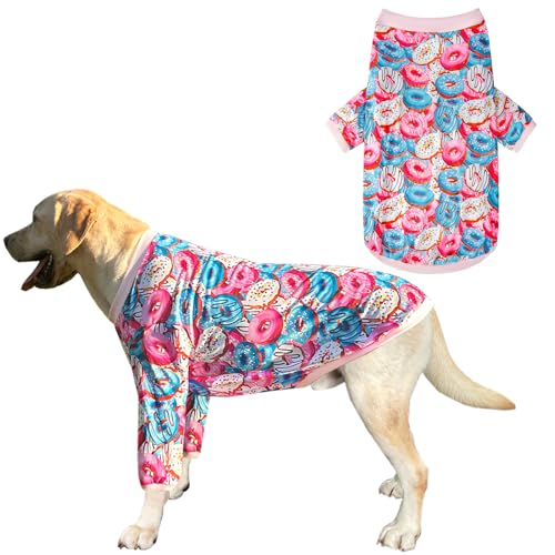 PriPre Buntes Hunde-T-Shirt, Donut-Muster, bedruckt, weicher Schlafanzug für kleine Hunde, Größe L, Donut) von PriPre