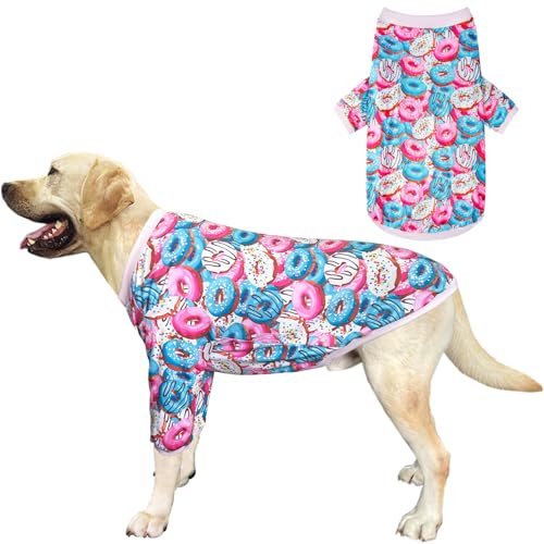 PriPre Buntes Hunde-T-Shirt, Donut-Muster, bedruckt, weicher Schlafanzug für kleine Hunde (Größe XL, Donut) von PriPre