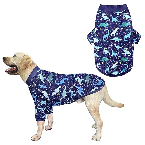 PriPre Hunde-T-Shirts mit Dinosaurier-Muster, bedruckt, weicher Schlafanzug für mittelgroße Hunde, Marineblau, Größe M von PriPre