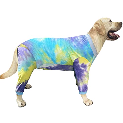 PriPre Hunde-Pyjama Hundekleider für große Hunde Baumwolle Batikfärbung Hundeshirts Hundeoverall Haustierschläfer Shirts Vollständige Abdeckung Hunde-Pjs (XXL, Blau Tiedye) von PriPre