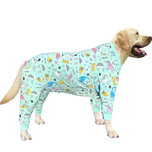 PriPre Hunde-Schlafanzug aus Baumwolle mit Dinosaurier-Muster, Regenbogen, Einhorn-Einteiler für große Hunde, volle Abdeckung, schläfer, Haustier-Shirts (3XL, blauer Dinosaurier) von PriPre