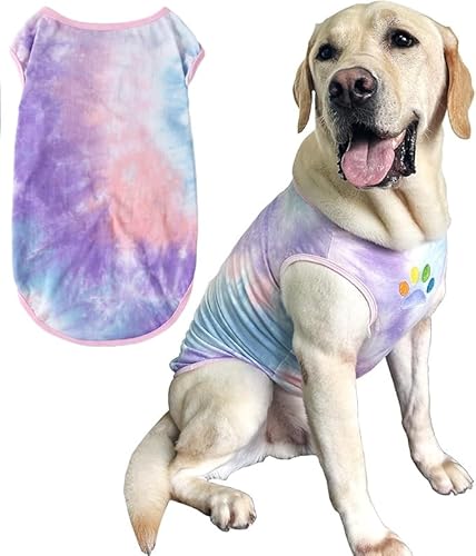 PriPre Hunde-Shirt, Hundeweste, Sommer, Batikfärbung, kühl, atmungsaktiv, Baumwolle, T-Shirt, Größe M, L, für Jungen und Mädchen, Größe 3XL von PriPre