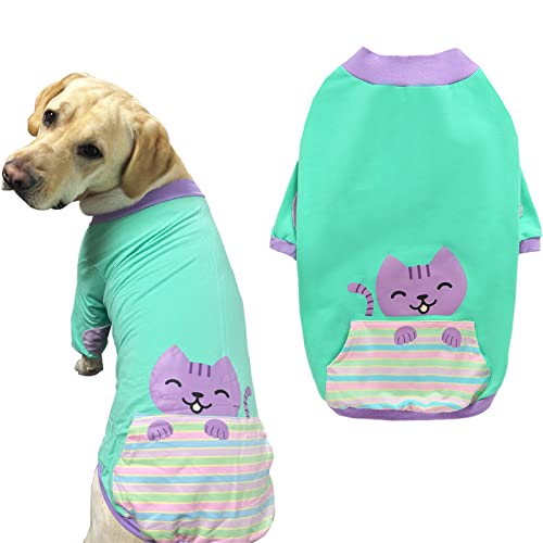 PriPre Hunde-Sweatshirts mit Katzen-Cartoon-Drucken, Taschenpullover, Hemd, Pyjama, weiche Baumwolle, Haustier-Kostüm für extra große Hundekleidung (Grün, 3XL) von PriPre