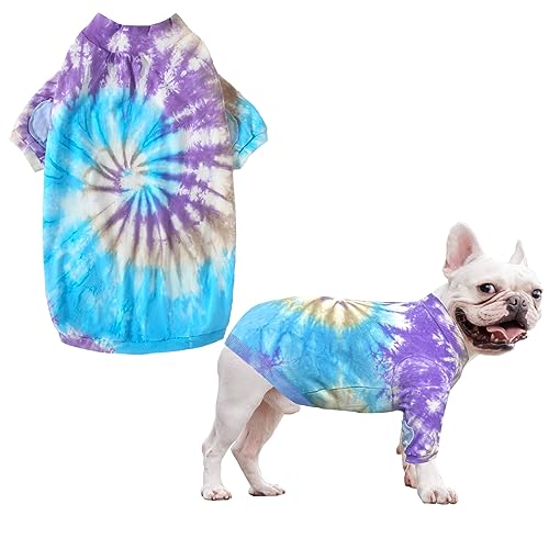 PriPre Hunde-T-Shirts mit Batikfärbung, 100 % Baumwolle, weiche Welpenkleidung, niedliches Batikmuster, Hunde-Shirt für kleine Hunde (klein, lila) von PriPre