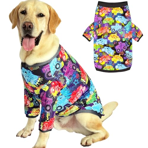PriPre Hunde-T-Shirts mit Monster-Truck-Muster, bedrucktes Haustier-Shirt, weicher Schlafanzug für große Hunde, LKW, Größe XXL PriPre Hunde-T-Shirts mit Monster-Truck-Muster, bedrucktes Haustier-Shirt, weicher Schlafanzug für große Hunde, LKW, Größe XXL von PriPre
