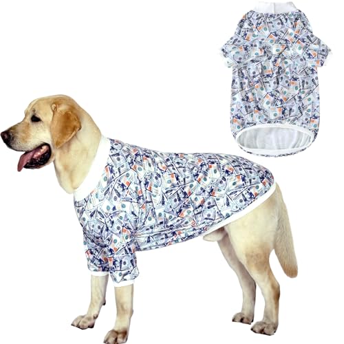 PriPre Hunde-T-Shirts mit weißem Dollar-Druck, weicher Schlafanzug für große Hunde, Dollar XL PriPre Hunde-T-Shirts mit weißem Dollar-Druck, weicher Schlafanzug für große Hunde, Dollar XL von PriPre