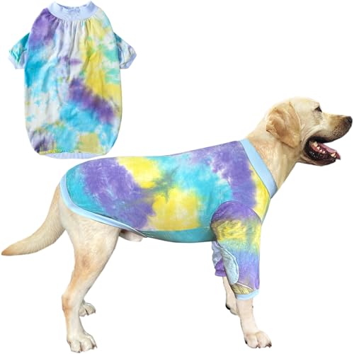 PriPre Hundebekleidung für extra große Hunde, Batikfärbung, atmungsaktiv, Baumwolle, Hunde-Pyjama, große Hunde, Jungen, Mädchen, Blau, Größe 3XL von PriPre