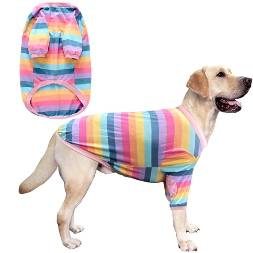 PriPre Hundekleidung für große Hunde, gestreift, atmungsaktiv, Baumwolle, Hunde-Pyjama, große Hunde, Shirts, Jungen, Mädchen, 3XL, rosa gestreift von PriPre
