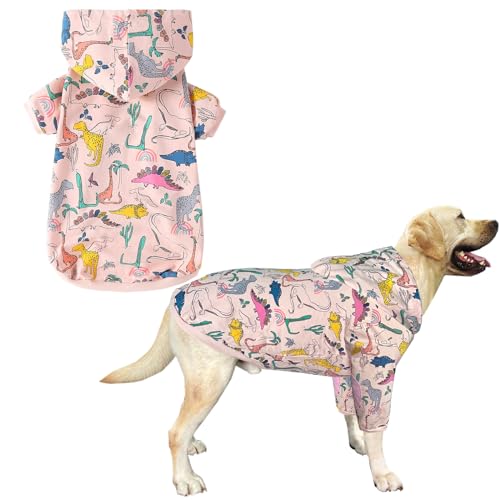 Pripre Hunde-Kapuzenpullover aus Baumwolle, weich und dehnbar, bunte Dinosaurier-Kapuzenpullover für große Hunde (rosa Dino, Größe 2XL) von PriPre