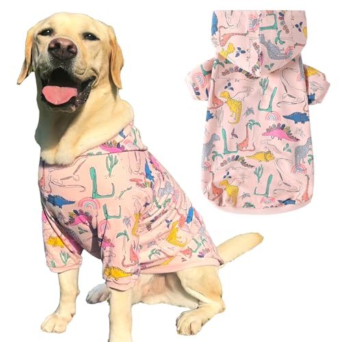 Pripre Hunde-Kapuzenpullover aus Baumwolle, weich und dehnbar, bunte Dinosaurier-Kapuzenpullover für große Hunde (rosa Dino, Größe 3XL) von PriPre