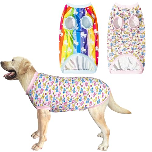 PriPre Hundeweste, T-Shirt für große Hunde, Regenbogen-Einhorn mit buntem Schmetterling, 2 Stück (XXL, Einhorn-Schmetterling) von PriPre