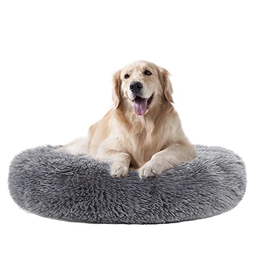 Priksia Hundebett 70cm Rund Hundekissen Flauschig Rund aus Plüsch Hundebetten Donut Hundebett Hundesofa Katzenbett Hundekissen Hundekorb Waschbar für Grosse Hunde Katze Haustier, Dunkelgrau von Priksia