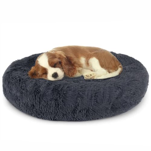 Priksia Hundebett Katzenbett Rund Hundekissen Flauschig Katzenkissen Weich Katzenkorb Waschbar Donut Plüsch Hundebett für Kleine Hunde Katzen 50cm Dunkelgrau von Priksia