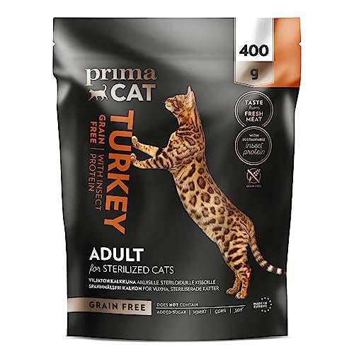 PrimaCat - Komplettes getreidefreies Trockenfutter für Katzen mit Puten- und Insektengeschmack, sterilisiertes Katzenfutter für Erwachsene, 400g von prochoice Professional's Choice