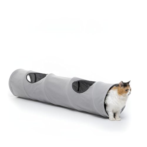 Premium Spieltunnel Katze grau | Rascheltunnel, Spielröhre faltbar, Spielzeug für Katzen | Katzenspielzeug, Haustierspielzeug, große, kleine Katzen, Kaninchen von Primal Internet GmbH