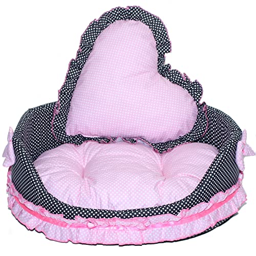 Primawela Hundebett Katzenbett mit Herz Kissen - Falbel Rosa- Hunde Katze Kissen Hundekorb Katzenkorb (Mit Decke) von Primawela