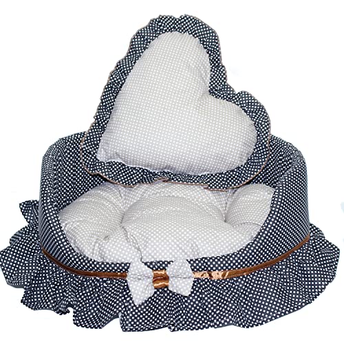 Hundebett Katzenbett mit Herz Kissen - Schleife Braun- Hunde Katze Kissen Hundekorb Katzenkorb (Mit Decke) von Primawela