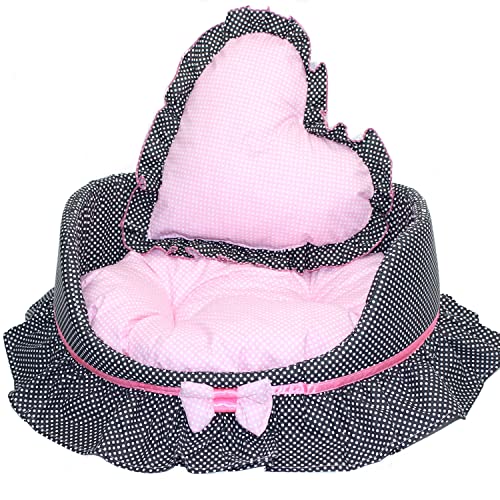 Primawela Hundebett Katzenbett mit Herz Kissen - Schleife Rosa- Hunde Katze Kissen Hundekorb Katzenkorb (Mit Decke) von Primawela