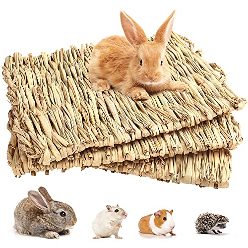 PrimePets 3er-Pack Kaninchen-Grasmatte, gewebte Bettmatte für kleine Tiere, Naturstroh, Einstreu, Nest, Kauspielzeug, handgefertigtes Bett-Spielzeug für Meerschweinchen, Papageien, Kaninchen, Hamster, Ratte von Prime Pets