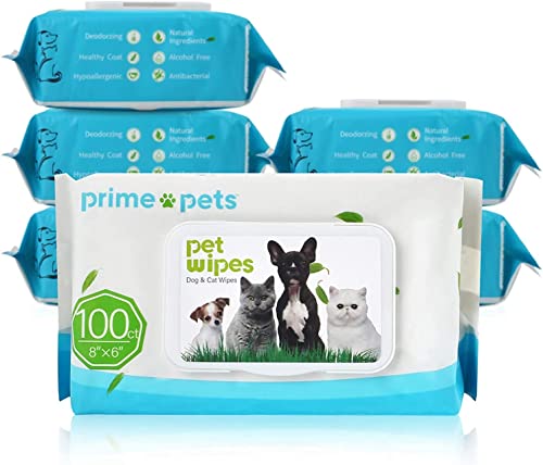 PrimePets Feuchttücher Hund 6×100 Stück, Katzen Feuchttücher, Pflegetücher für Hunde, zur Reinigung von Gesichtern Ohren Pfoten von PrimePets