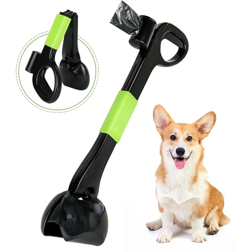 PrimePets Pooper Scooper für Kleine, Mittel, Große Hunde, Faltbare Haustierkotschaufel mit Beutelspender & 10 Kotbeutel, Tragbarer Hundekot-Greifer für Hof, Gras, Kies von Prime Pets