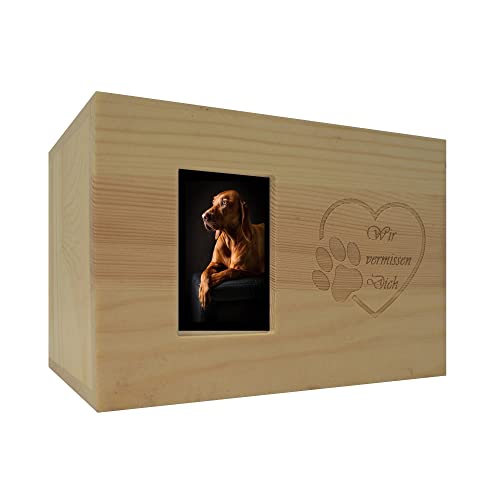 petbye Holz Haustierurne mit Fotorahmen - 16x11x11 cm Natur Dekorative Echtholz Asche Urne für Haustiere Hunde Katzen mit Pfoten Gravur und Platz für Foto P-14929 von PrimoLiving