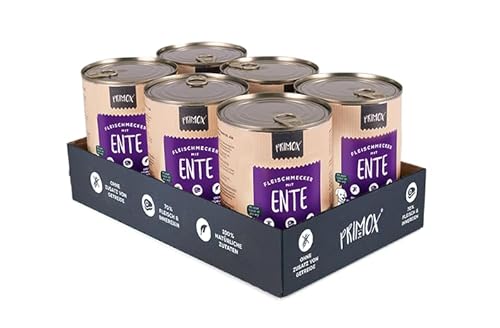 PRIMOX® Fleischmecker Hunde-Nassfutter | Getreidefrei | 70% Fleisch & Innereien | Made in Germany & 100% Natürlich | Omega-3 für Haut & Fell | Gluten- & Laktosefrei (Ente, 6x400 g) von Primox