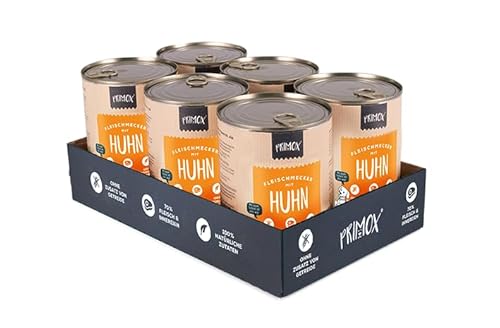 PRIMOX® Fleischmecker Hunde-Nassfutter | Getreidefrei | 70% Fleisch & Innereien | Made in Germany & 100% Natürlich | Omega-3 für Haut & Fell | Gluten- & Laktosefrei (Huhn, 6x400 g) von Primox