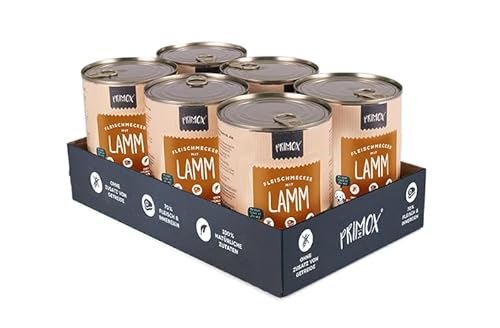 PRIMOX® Fleischmecker Hunde-Nassfutter | Getreidefrei | 70% Fleisch & Innereien | Made in Germany & 100% Natürlich | Omega-3 für Haut & Fell | Gluten- & Laktosefrei (Lamm, 6x400 g) von Primox