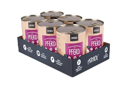 PRIMOX® Fleischmecker Hunde-Nassfutter | Getreidefrei | 70% Fleisch & Innereien | Made in Germany & 100% Natürlich | Omega-3 für Haut & Fell | Gluten- & Laktosefrei (Pferd, 6x400 g) von Primox