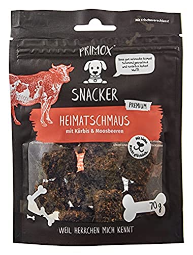 PRIMOX® Heimat-Schmaus Rind, Kürbis & Mossbeeren 70 g I Natürliche Hundesnacks aus Deutscher Manufaktur I Ideal für Training & Belohnung I Frische-Garantie Beutel von Primox