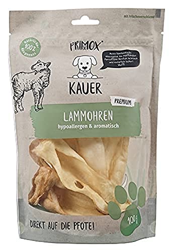 PRIMOX® Lammohren 100g I Hypoallergener & fettarmer Premium Kauartikel für Hunde I 100% natürlich I Zahnreinigend I Stärkt die Kaumuskulatur von Primox