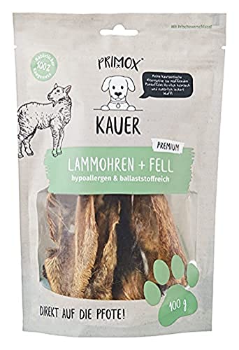 PRIMOX® Lammohren mit Fell 100g I Kalzium- und ballaststoffreicher Kauartikel für Hunde I 100% natürlich I Zahnreinigend I Stärkt die Kaumuskulatur von Primox