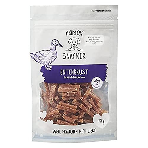 PRIMOX SNACKER Entenbrust in Mini Stückchen - getreidefreier Fleisch-Snack/Leckerli für Hunde - ideal für's Training, 1er Pack (1 x 0.07 kilograms) von Primox