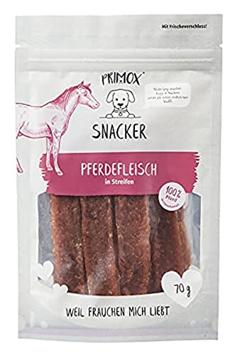 PRIMOX SNACKER Pferdefleisch in Streifen - getreidefreier Fleisch-Snack / Leckerli für Hunde - ideal für's Training, 1er Pack (1 x 0.07 kilograms) von Primox