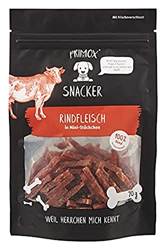 PRIMOX SNACKER Rindfleisch in Mini Stückchen - getreidefreier Fleisch-Snack/Leckerli für Hunde - ideal für's Training, 1er Pack (1 x 0.07 kilograms) von Primox