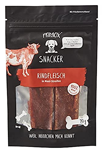 PRIMOX Snack Rindfleisch in Maxi Streifen - getreidefreier Fleisch-Snack/Leckerli für Hunde - ideal für's Training, 1er Pack (1 x 0.07 kilograms) von Primox