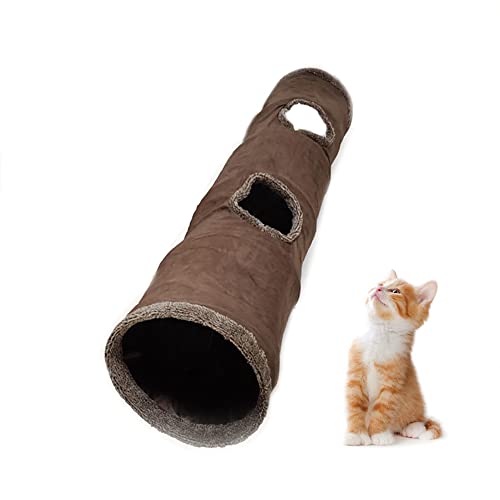 Primst Faltbarer Katzentunnel, strapazierfähiges Wildleder, Spieltunnel mit Ball und Loch, für Katzen, Kitty und Kaninchen (Braun, 129,5 x 30,5 cm) von Primst