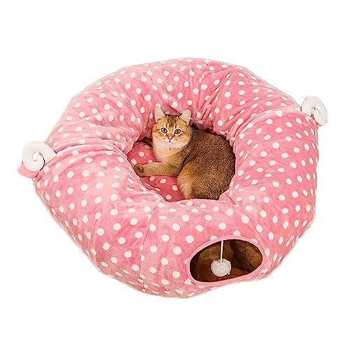 Primst Katzentunnel Katzenbett Katzenhöhle Katzenbett Klappbar Abnehmbarer Bett Katze Tunnel Spielzeug und Bett 2 in 1 Interaktives Versteckspielzeug für Kätzchen (Vollmond,Rosa) von Primst