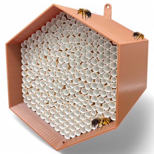 Wildbienen-Nisthilfe – absolut haltbar & wetterfest. Insektenhotel mit 300 Nisthülsen. Hochwertiges Wildbienenhotel für Gartenfreunde (Braun) von Printin3D