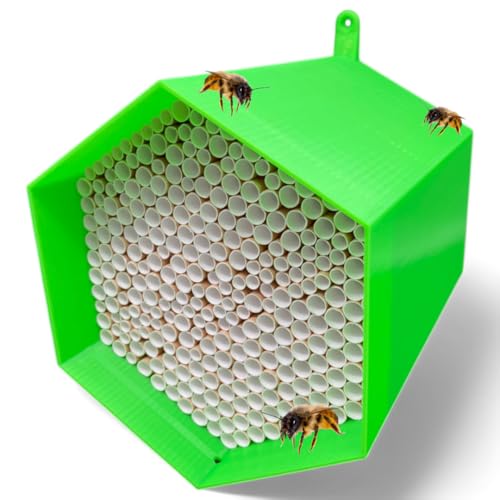 Wildbienen-Nisthilfe – absolut haltbar & wetterfest. Insektenhotel mit 300 Nisthülsen. Hochwertiges Wildbienenhotel für Gartenfreunde (Grün) von Printin3D