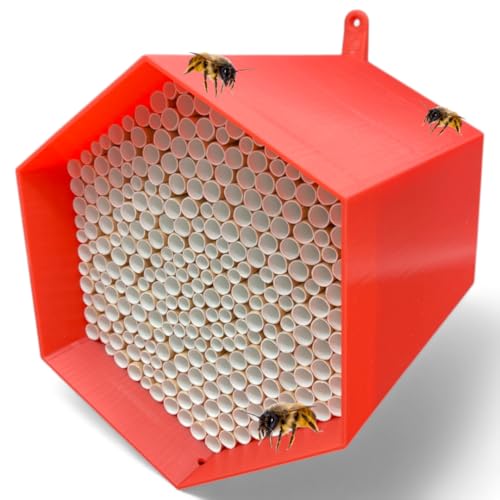 Wildbienen-Nisthilfe – absolut haltbar & wetterfest. Insektenhotel mit 300 Nisthülsen. Hochwertiges Wildbienenhotel für Gartenfreunde (Rot) von Printin3D