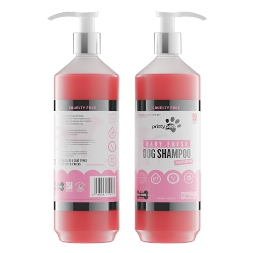 Baby Powder Hundeshampoo Pritty Pets Baby Fresh Hundeshampoo für stinkende Hunde – professionelles pHausgewogenes, tierversuchsfreies, veganes und welpenfreundliches HundepflegeShampoo – von Pritty Pets