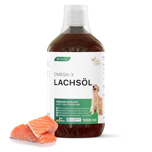 PRIVANA 100% Reines Omega-3-Lachsöl für Hunde & Katzen (1000ml) – natürliches Futteröl, Fettsäuren,Barf-Öl, Futter-Zusatz & Ergänzung mit Omega 3 & 6 von Privana