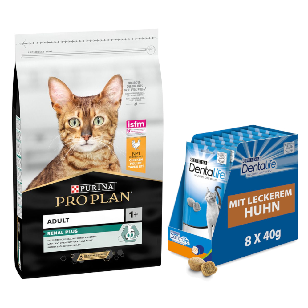 10 kg PURINA PRO PLAN + 8 x 40 g Dentalife Tägliche Zahnpflege-Snacks gratis! - Adult Renal Plus reich an Huhn von Pro Plan